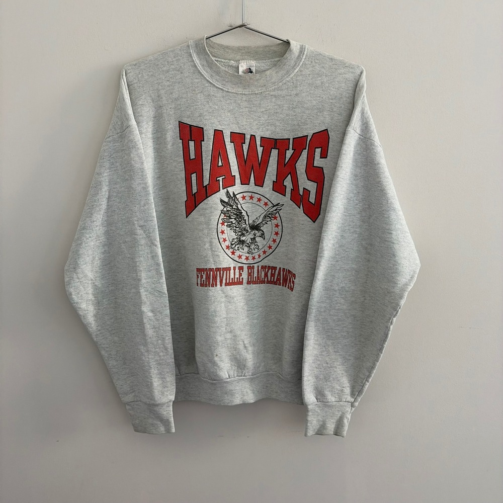 Vintage Fruit of the Loom Fennville Blackhawks Sweatshirt Gray XL